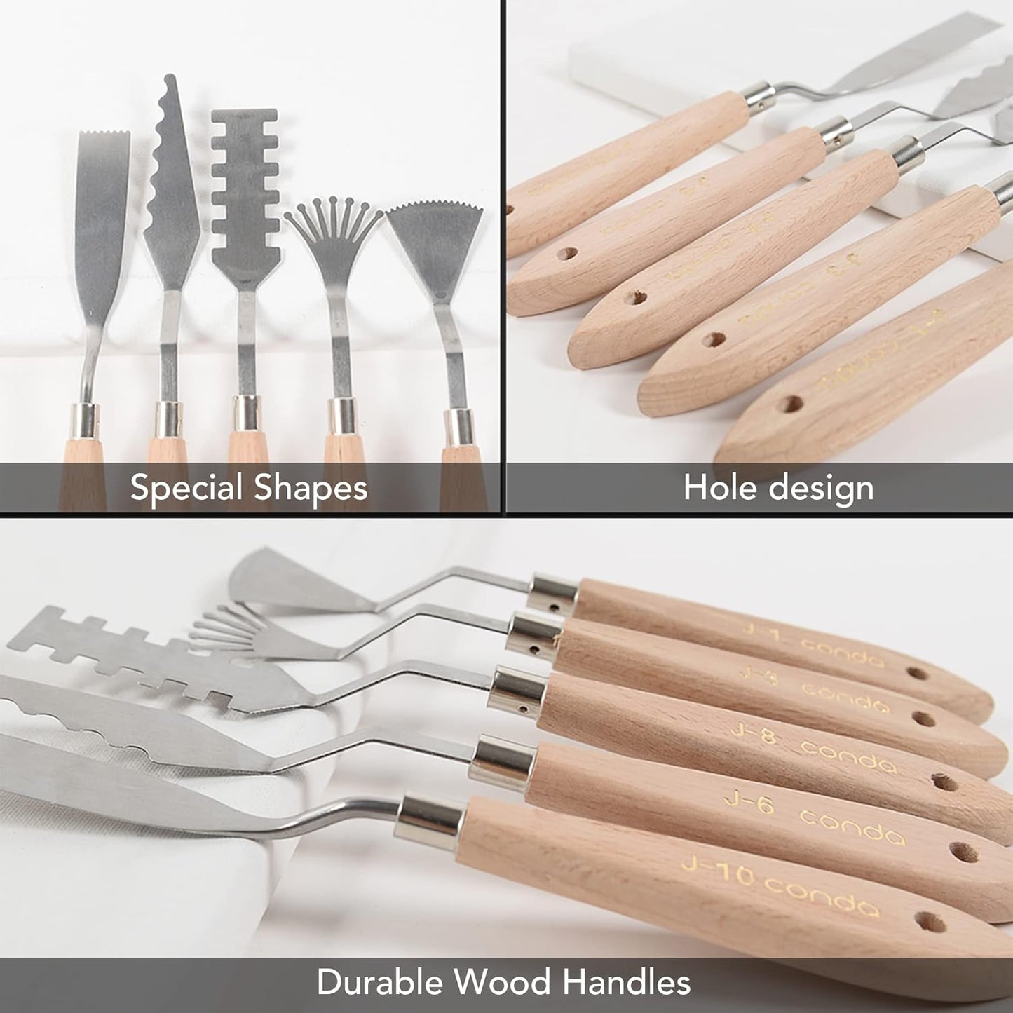 CONDA Palette Knife Painting Stainless Steel Spatula Palette Knife Oil Paint Metal Knives Wood Handle (Red 5 Piece)