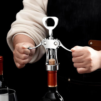 Wine Opener, Zinc Alloy Premium Wing Corkscrew Wine Bottle Opener with Multifunctional Bottles Opener, Sharp Corkscrew with Ergonomic Non-slip Wing Handle, Upgrade, Silver