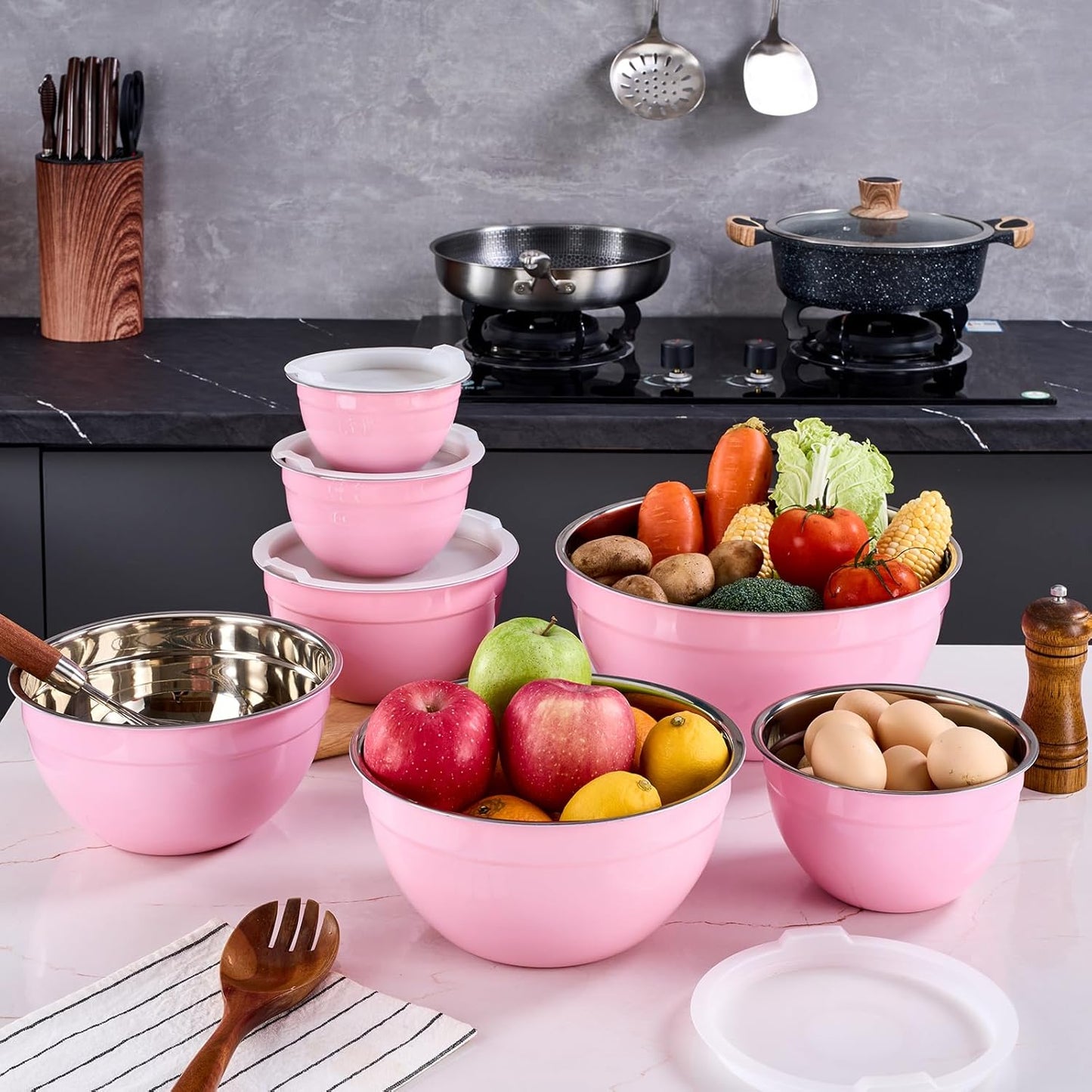 Gold Mixing Bowls With Airtight Lids,Stainless Steel Bowl,Salad Bowls 7 Piece Colorful Nesting Bowl Gold Kitchen Accessories,Size 7,3.6,2.7,2.1,1.5,1.1,0.8QT Stackable Design