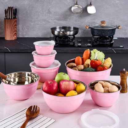 Gold Mixing Bowls With Airtight Lids,Stainless Steel Bowl,Salad Bowls 7 Piece Colorful Nesting Bowl Gold Kitchen Accessories,Size 7,3.6,2.7,2.1,1.5,1.1,0.8QT Stackable Design