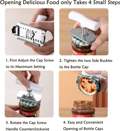 Cap Crack Jar Opener 2026 New Adjustable Multi-Lid Can Opener for Weak Hands - Ergonomic Non-Slip Grip, One-Hand Operation, Opens Bottles Cans Jars Effortlessl (White Green)