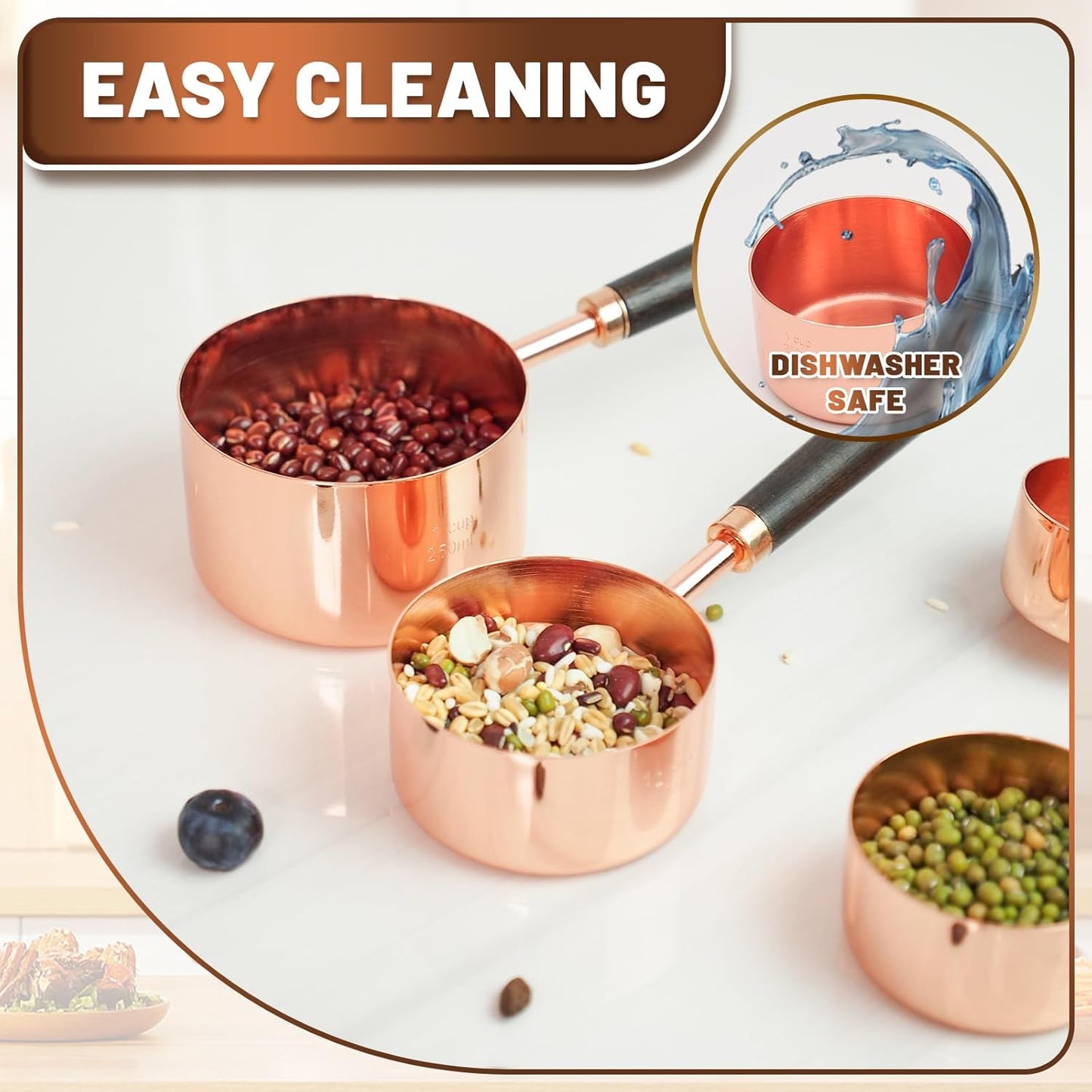 Measuring Cups and Spoons Set,Premium Stainless Steel Measuring Cups and Spoons Set with Wood Handle, 8-Pieces Kitchen Essentials for Baking, Coffee with Ergonomic Grip & Engraved Markings(Silver8)