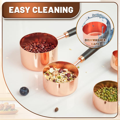 Measuring Cups and Spoons Set,Premium Stainless Steel Measuring Cups and Spoons Set with Wood Handle, 8-Pieces Kitchen Essentials for Baking, Coffee with Ergonomic Grip & Engraved Markings(Silver8)