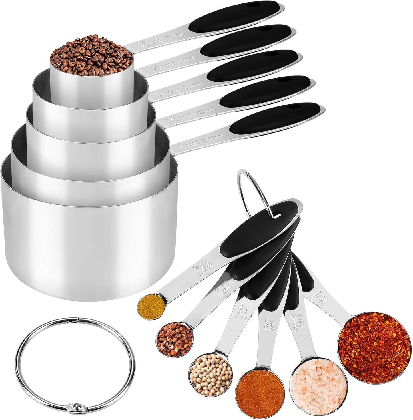 Accmor 11 Piece Stainless Steel Measuring Spoons Cups Set, Premium Stackable Tablespoons Measuring Set for Gift Dry Liquid Ingredients Cooking Baking