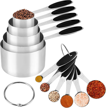 Accmor 11 Piece Stainless Steel Measuring Spoons Cups Set, Premium Stackable Tablespoons Measuring Set for Gift Dry Liquid Ingredients Cooking Baking