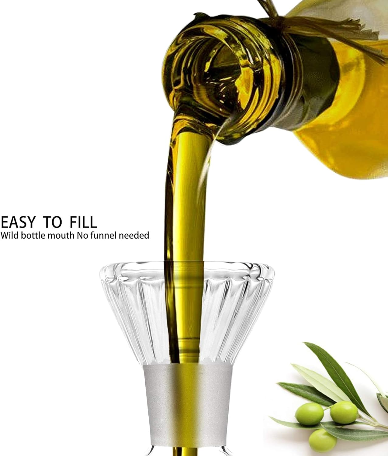 16 oz/480ml Non-Drip Olive Oil Dispenser Bottle 100% Glass Oil Carafe Decanter for Kitchen Oil & Vinegar Cruet for Cooking & BBQ