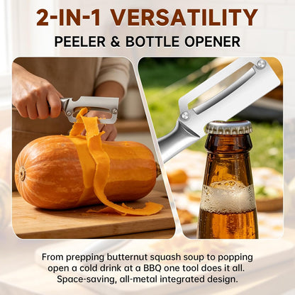 2-in-1 Multifunctional Vegetable Peeler for Kitchen, Heavy Duty Stainless Steel Blade with Wide Arc-Shaped Edge, Premium Fruit and Vegetable Peeler for Butternut Squash Pumpkin Pineapple Sugarcane