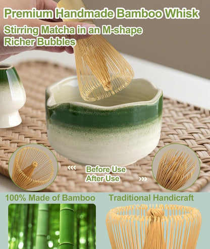 JBER Matcha Whisk Set, Ceramic Matcha Set Includes Bowl & Holder, Bamboo Whisk (Chasen), Sifter, Scoop, Spoon & Rest - 7PCS Matcha Kit Gift for Matcha Lovers & Beginners, Gradient Pink