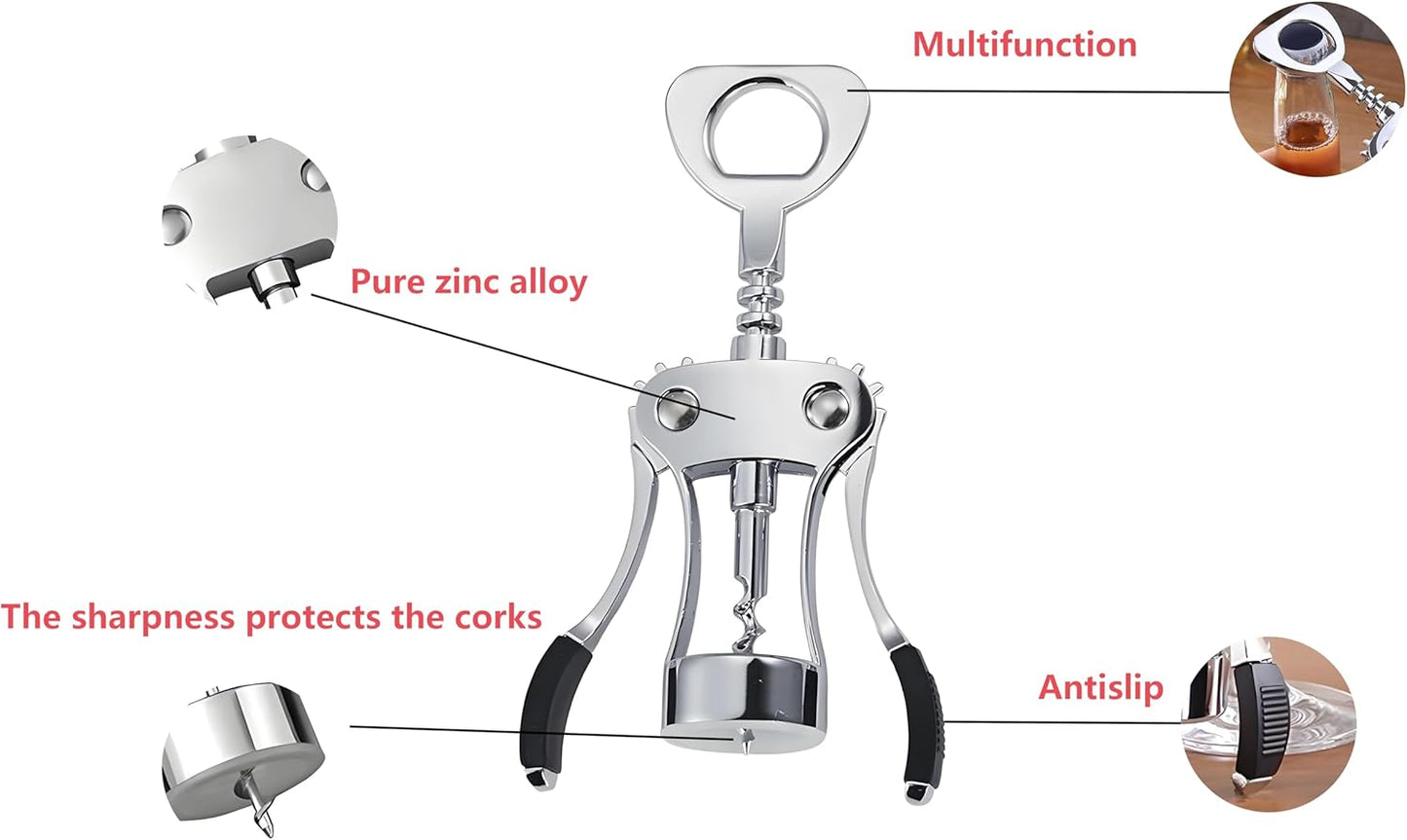 Wine Opener - Multifunctional Wing Corkscrew with Sharp Screw & Ergonomic Handle for Wine, Beer Bottles - Ideal for Kitchen, Bar & More