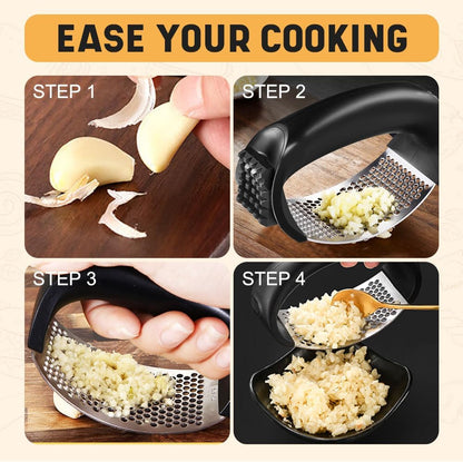 Garlic Presser Set, 2026 Upgraded Stainless Steel Garlic Press Rocker Professional Kitchen Gadgets Garlic Mincer Garlic Crusher, Heavy Duty Mincer Tool Garlic Chopper Garlic Presser Mincer