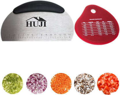 HUJI Stainless Steel Pastry Cutter Chopper Bench Scrapper And Silicone Bowl Scraper With Measurements