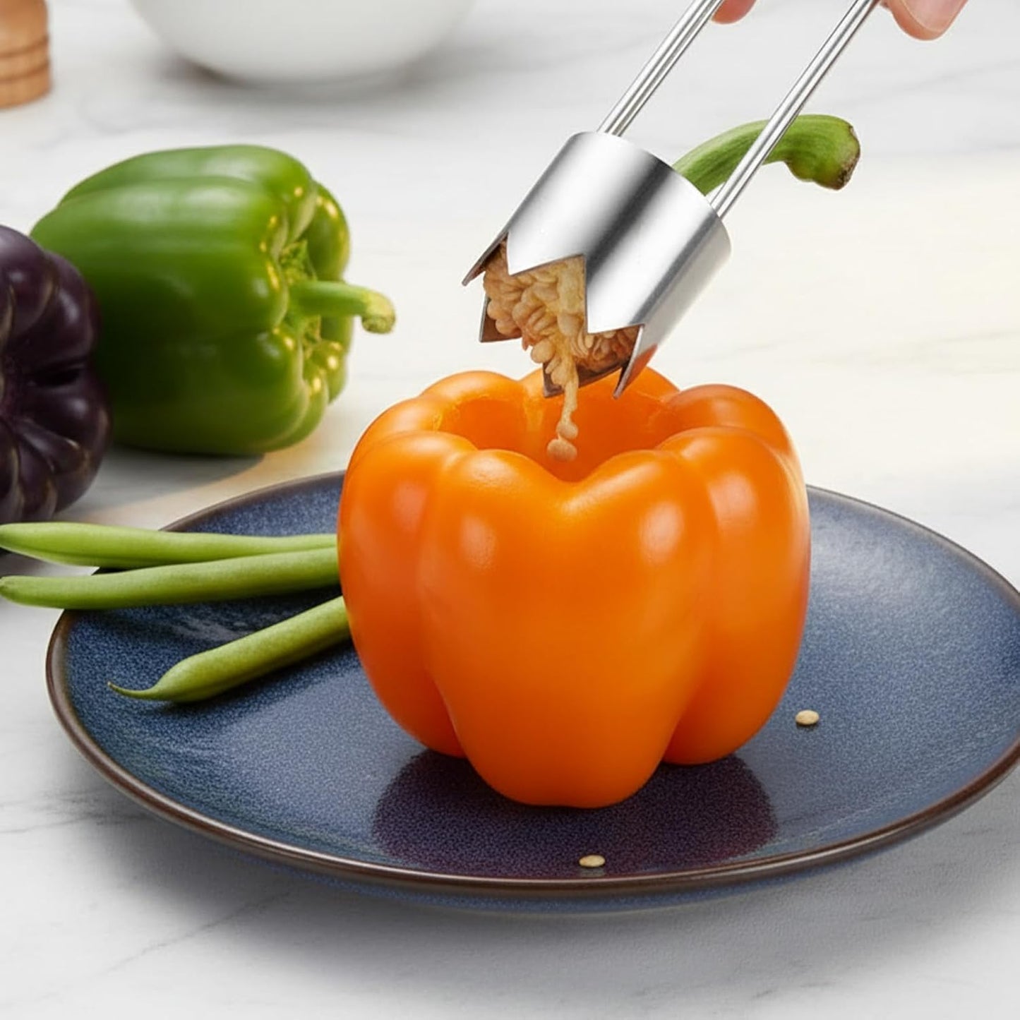 2pcs Red Bell Pepper Seed Corer Upgraded T Shaped Corer Tool 304 Stainless Steel Multifunctional Fruit and Vegetable Core Remover Kitchen Gadgets for Pepper Pineapple Pear