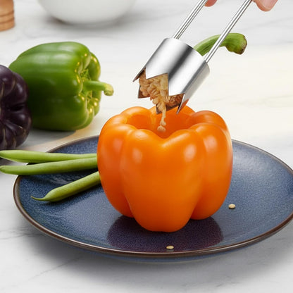 2pcs Red Bell Pepper Seed Corer Upgraded T Shaped Corer Tool 304 Stainless Steel Multifunctional Fruit and Vegetable Core Remover Kitchen Gadgets for Pepper Pineapple Pear