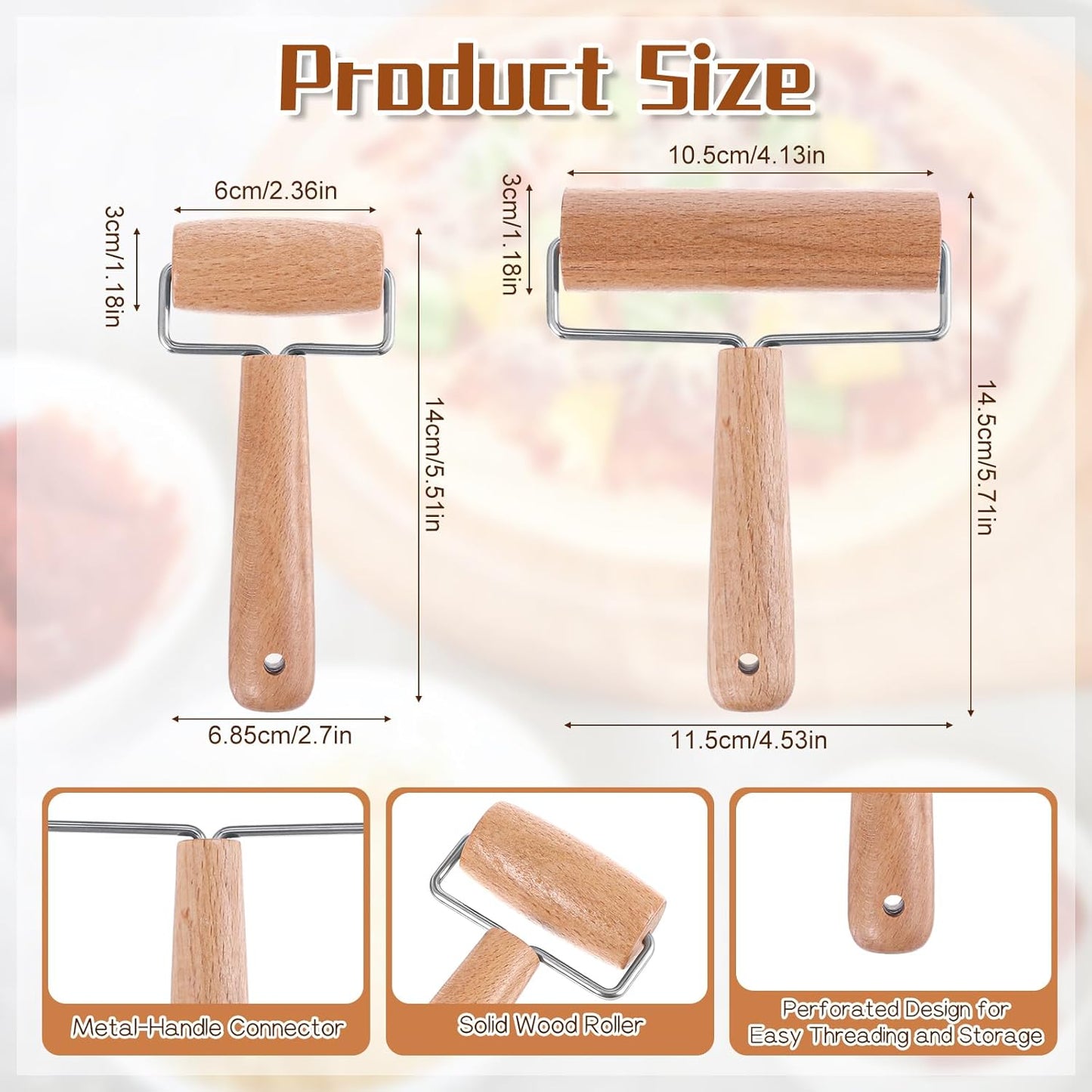 2 Pcs Small Rolling Pin with Handle, Wood Rolling Pins, Non-Stick Pizza Roller for Tortilla Cookie Dumpling Home Kitchen Baking Cooking