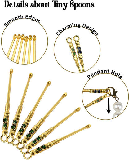 6 PCS Mini Shovel Spoons,Tiny Spoons Gold, Metal Small Spoon, Portable Scoop Necklace Charms Decorative Pendant, Little Measuring Spoon for Powder Salt Spice Jewelry Keychain, Vintege