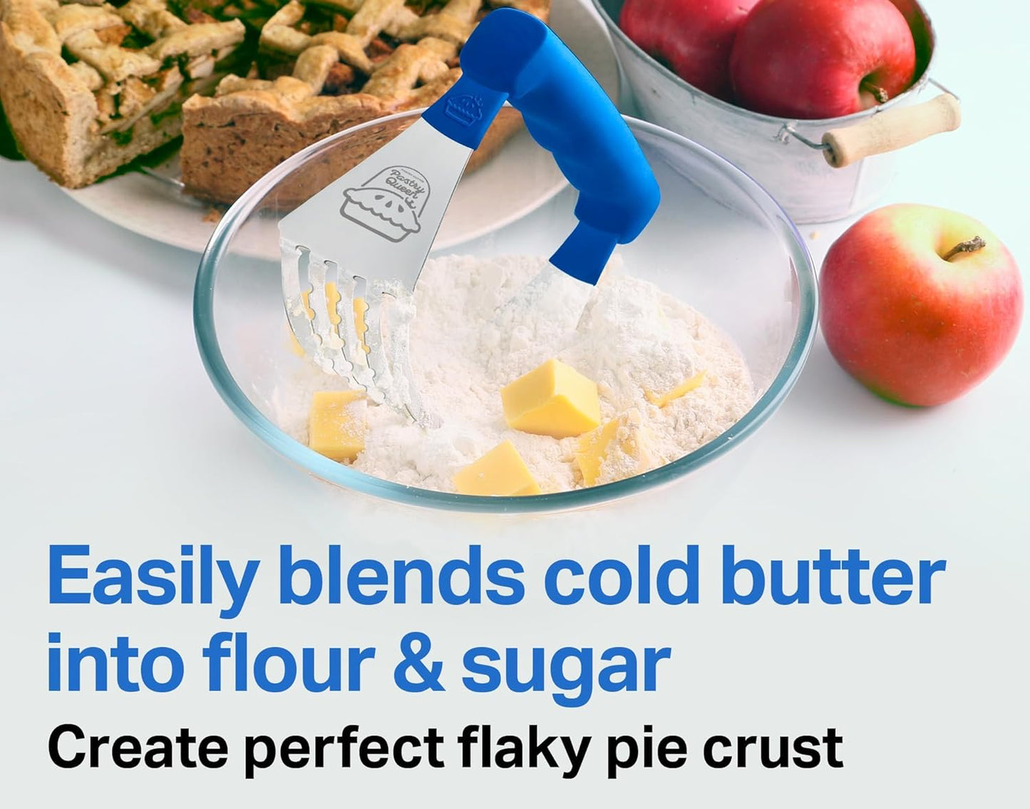 Pastry Cutter Tool - Heavy Duty Stainless Steel Pastry Blender, Comfortable Handle, Dishwasher Safe, Perfect Flaky Pie Crust & Biscuits - Blue