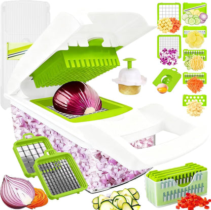 Dewpeton Pro-Series 20-in-1 Mandoline Slicer & Spiralizer, Veggie Chopper with Container, Home Essential Kitchen Gadget