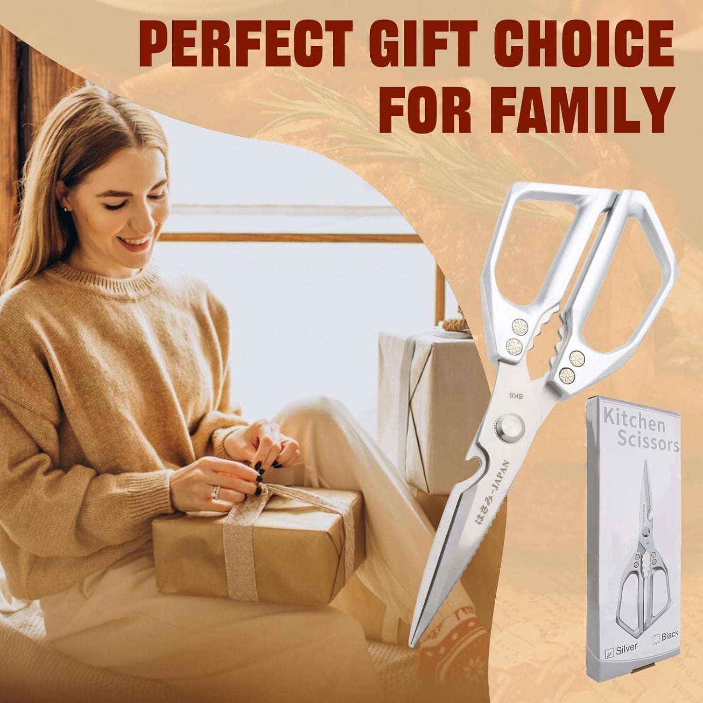 Herb Scissors, Shallot Scissors, Multipurpose 5 Blade Kitchen Herb Shears, Herb Cutter with Safety Cover and Cleaning Comb for Chopping Shallot Basil Chive Parsley
