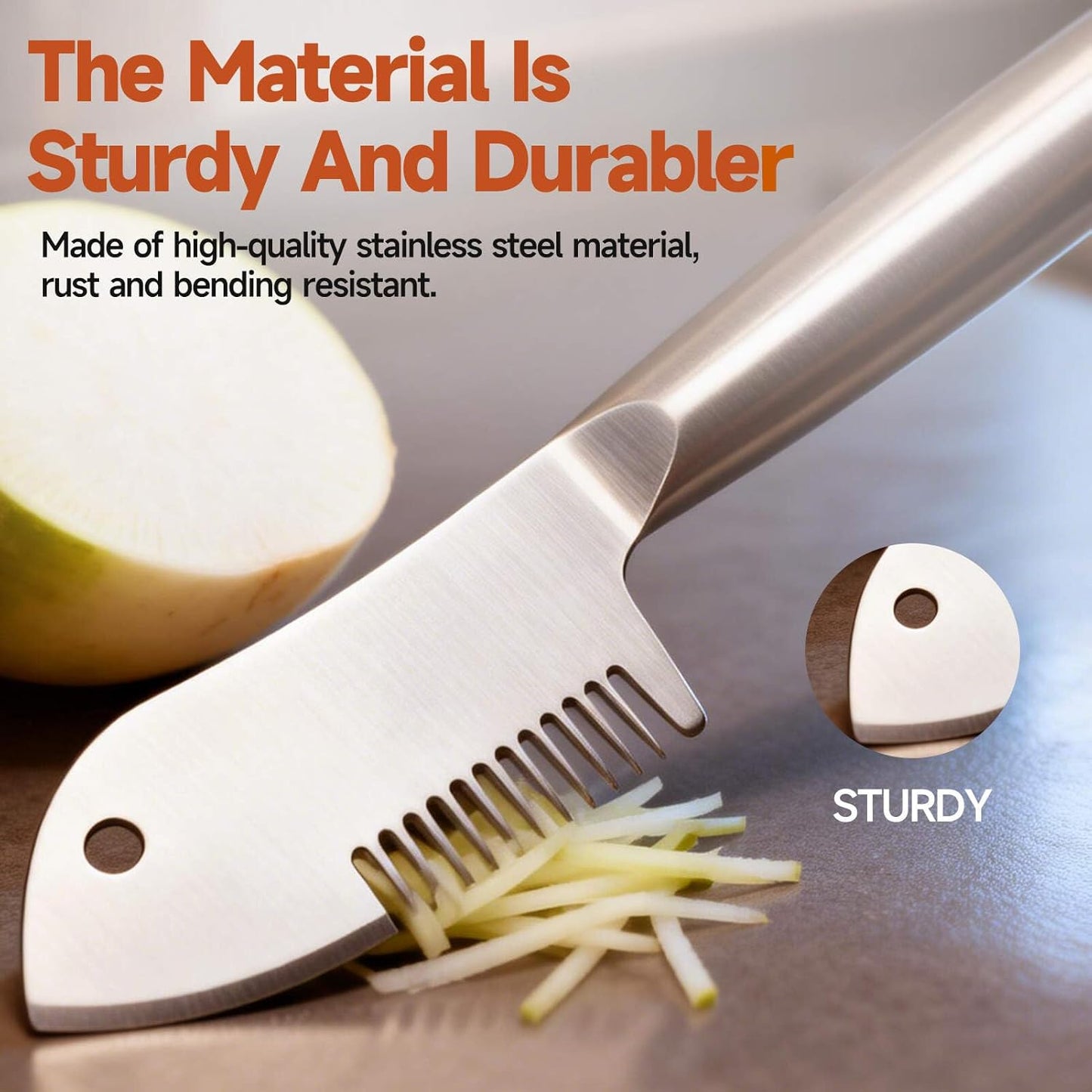 Stainless Steel Multi-purpose Julienne Peeler, Uniform Strips, Shreds & Peels, Effortless Potato Peeler Hand, Cabbage Shredder, Carrot Cutter & Cucumber Slicer, Vegetable peeler stainless steel