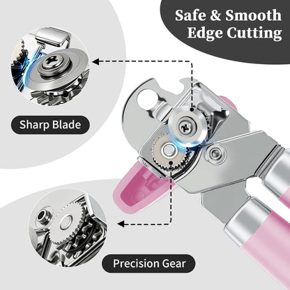 Can Opener Manual, Hand Heavy Duty Stainless Steel Bottle Opener Comfortable Handle, Sharp Blade Smooth Edge, Multifunctional Kitchen Tool, Black