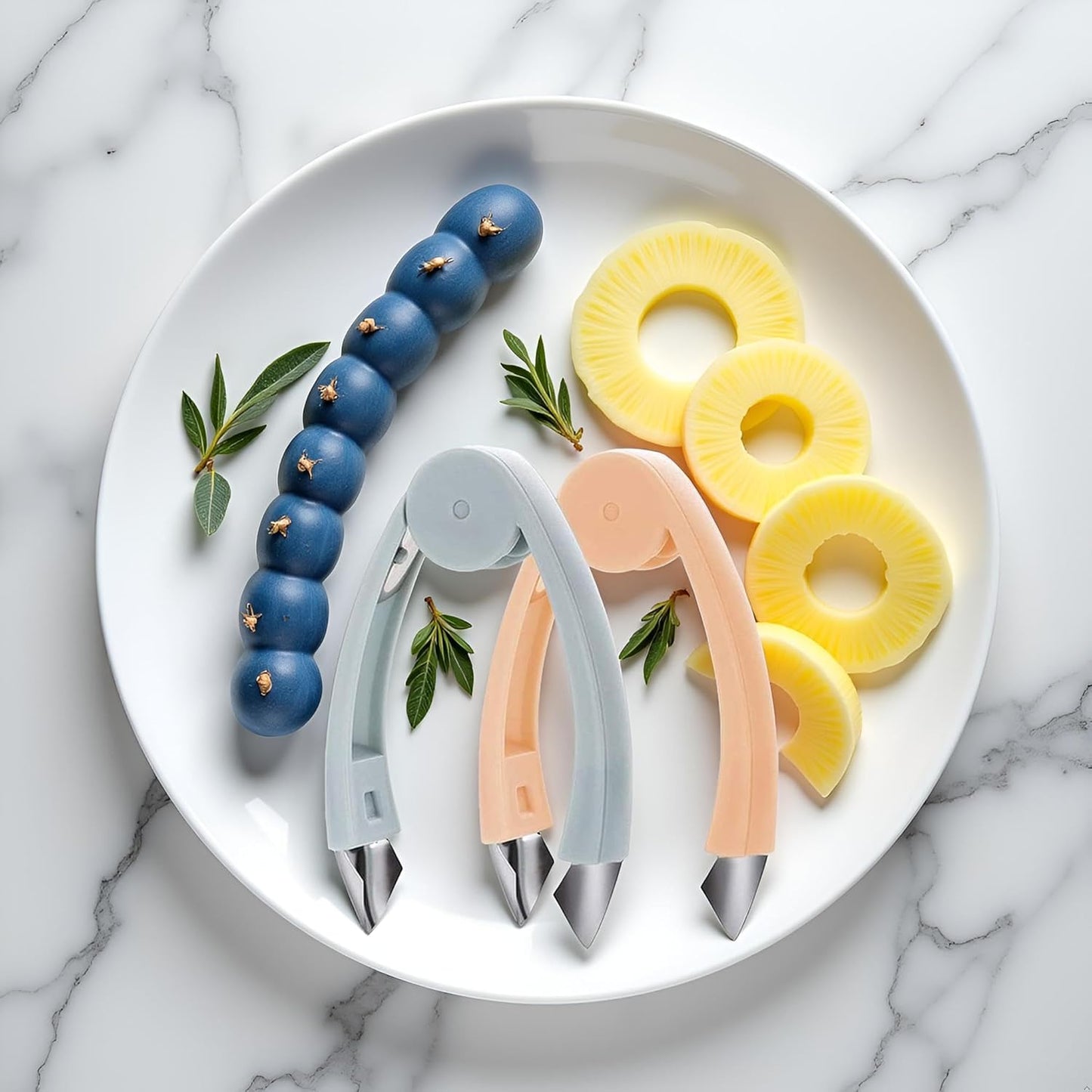 2 Pack Strawberry Huller Stem Remover Tomato Pineapple Corer Kitchen Gadget, Stainless Steel Blade and Handle, Blue and Pink