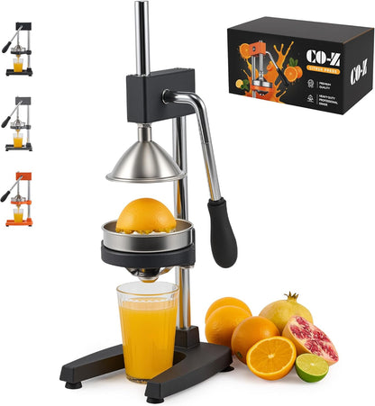 CO-Z Manual Citrus Juicer, Commercial Grade Cast Iron Orange Juicer, Professional Heavy Duty Juice Press with Removable Strainer, Manual Juice Extractor for Orange Lemon Pomegranate Citrus, Black