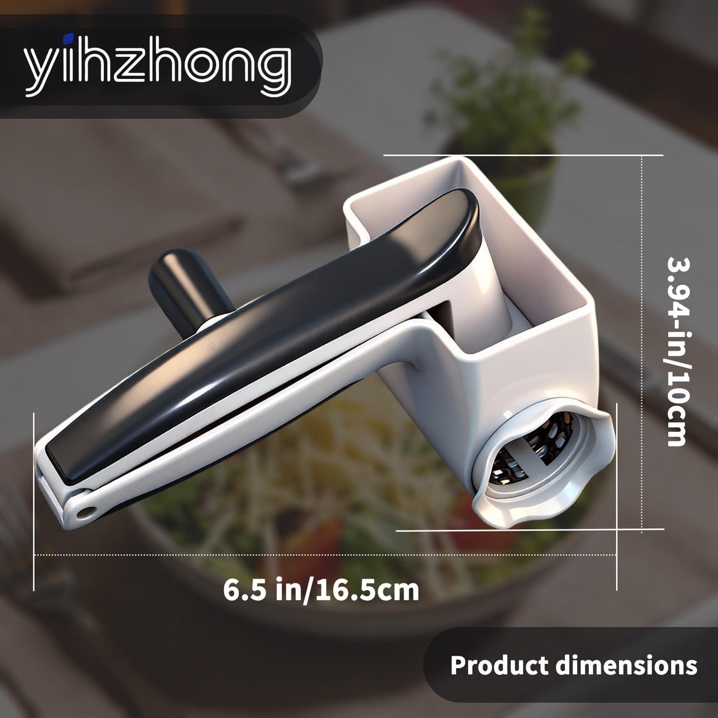 Hand-cranked cheese grater, rotary cheese grater, restaurant-quality, with handle, designed for hard cheese and chocolate, white model