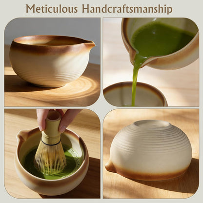 Matcha Whisk Set, 6-Piece Matcha Kit with Bamboo Whisk, Handmade Ceramic Matcha Bowl with Scoop, Holder & Sifter - Traditional Japanese Tea Ceremony Set, Matcha Gift Set for Beginners