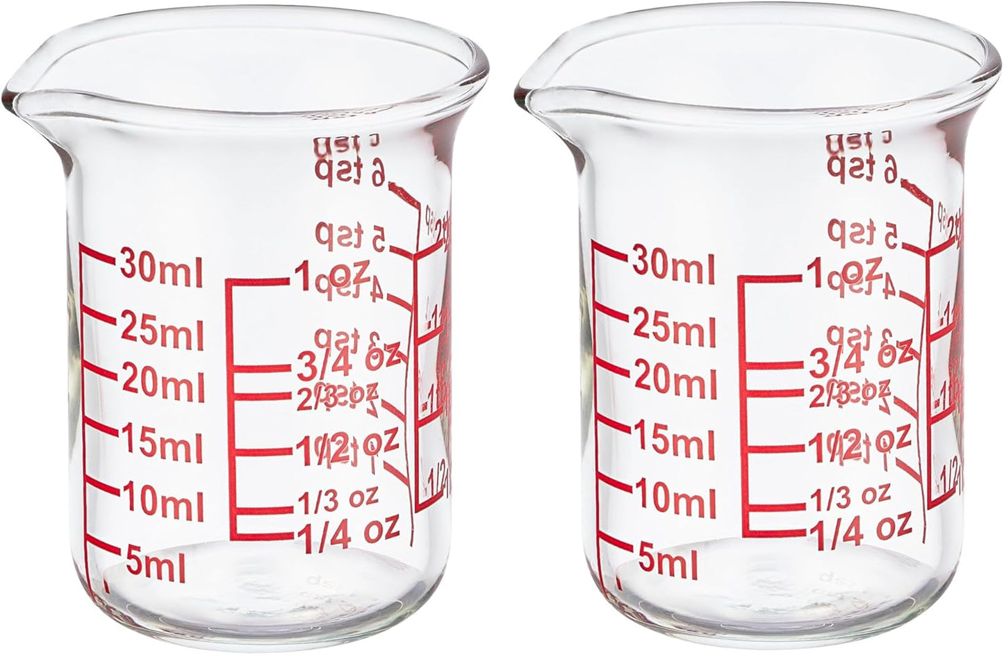High Borosilicate Glass Measuring Cup-V-Shaped Spout，Glass Measuring Beaker for Kitchen or Restaurant, Easy to Read, 60 ML (2 Oz)-Pack of 2