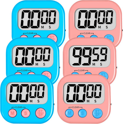 ZILLEEN Kitchen Timer Digital with Magnetic Back for Kids Classroom, White 6 Pack