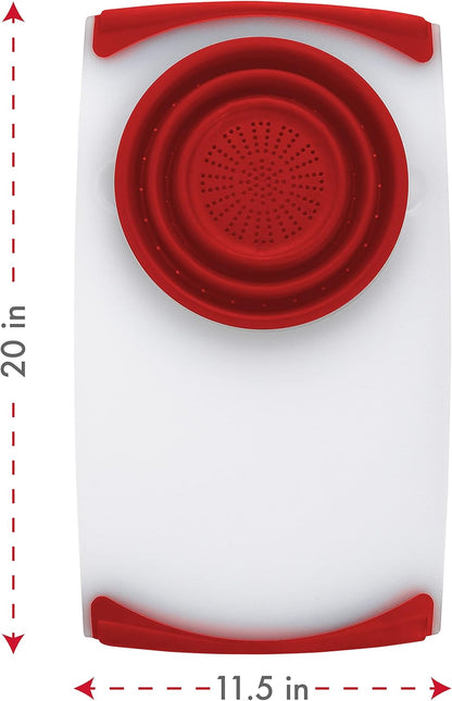 Dexas Over the Sink PolyFiber Flax Cutting Board with Collapsible Colander Strainer, 11.5 x 20", Cream