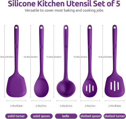 Silicone Kitchen Cooking Utensil Set: U-Taste High Heat Resistant 13.6in Long Kitchen Gadgets, BPA Free Non Stick Rubber Cook Accessories For Stir Frying, Serving, Basting, Mixing (5 Pieces, Black)