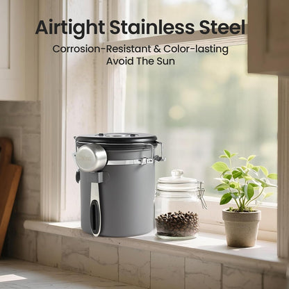 Veken Coffee Canister, Airtight Stainless Steel Kitchen Food Storage Container with Date Tracker and Scoop for Beans, Grounds, Tea, Flour, Cereal, Sugar, Cookie, 16OZ, Cream