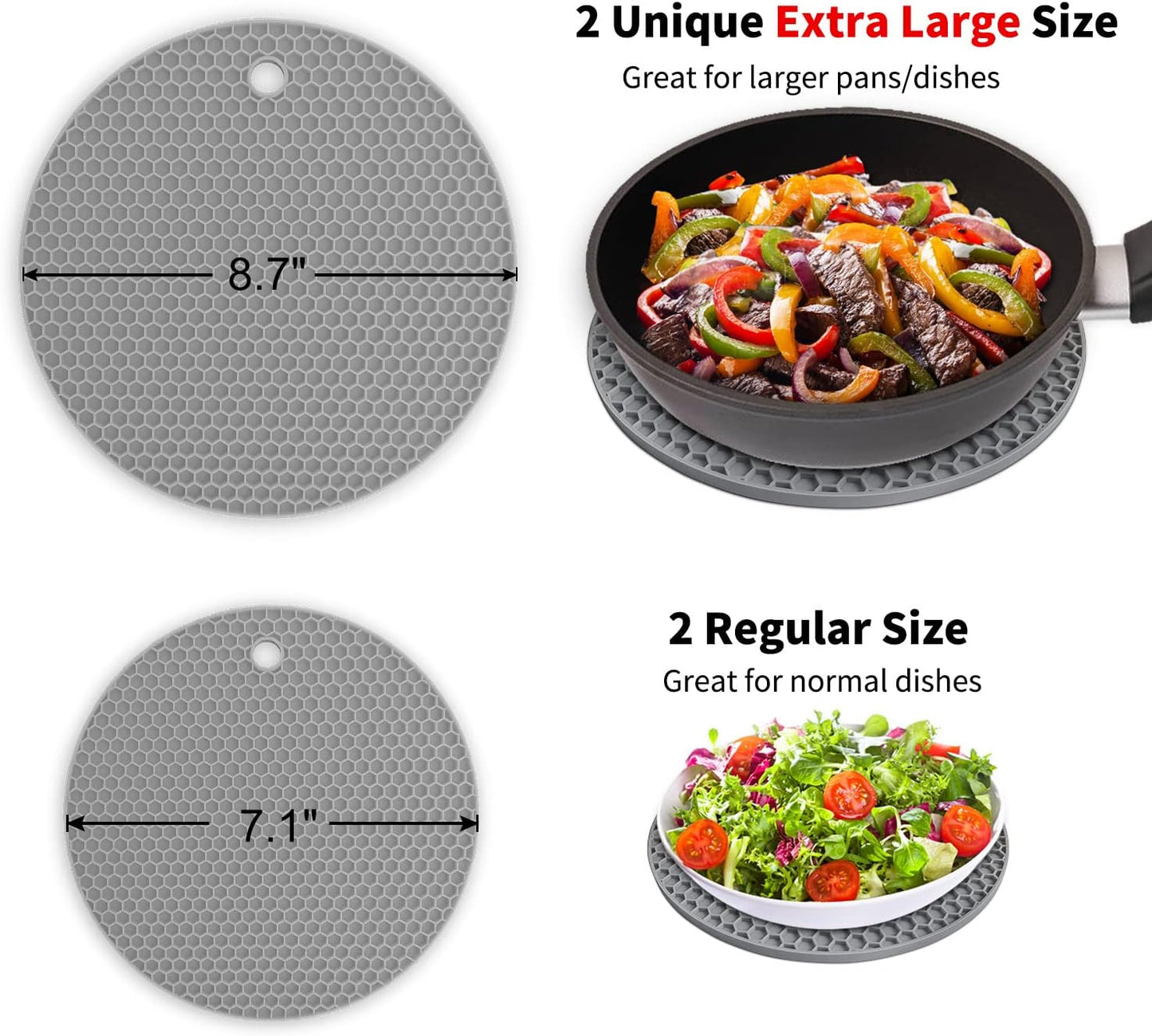 Walfos Silicone Trivet Mats - 4 Heat Resistant Pot Holders, Multipurpose Non-Slip Hot Pads for Kitchen Potholders, Hot Dishers, Jar Opener, Spoon Holder, Food Grade Silicone & BPA Free (Black)