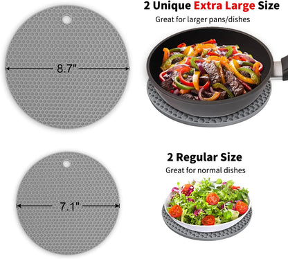 Walfos Silicone Trivet Mats - 4 Heat Resistant Pot Holders, Multipurpose Non-Slip Hot Pads for Kitchen Potholders, Hot Dishers, Jar Opener, Spoon Holder, Food Grade Silicone & BPA Free (Black)