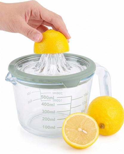 Cartman Glass Citrus Lemon Orange Juicer, Gray Manual Hand Squeezer, Glass Citrus Reamer, Lemon and Lime Manual Squeezer,Kitchen tool,Ounce Measuring Cup