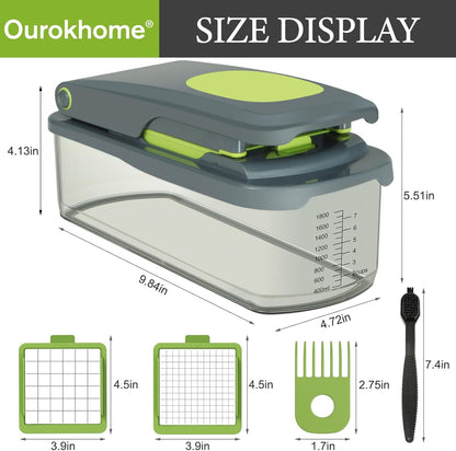 Ourokhome Veggie Chopper and Dicer with Container, Manual Hand Food Mandolin Slicer with 4 in 1 Handheld Vegetable Spiralizer for Zucchini, Potato, Onion, Essential Kitchen Gadgets (12 in 1, Gray)
