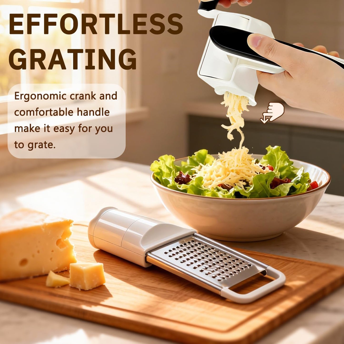Classic Rotary Cheese Grater,Hand Crank Cheese Shredder- Vegetable, Chocolate, Hard Cheese & Nut Grater – White