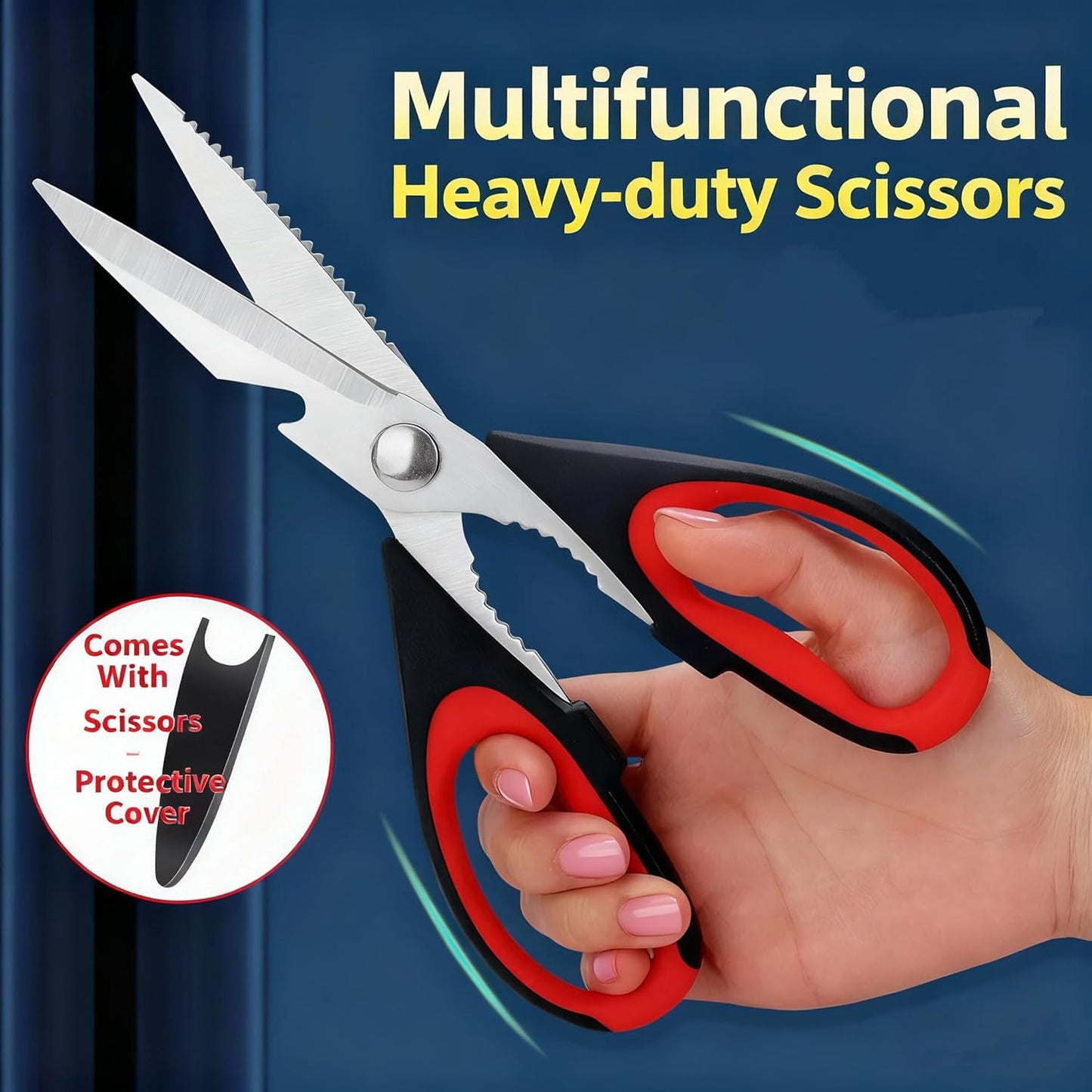 Professional Kitchen Scissors Heavy Duty - Multi-Purpose Kitchen Shears for Meat, Poultry, Food - Stainless Steel Cooking Scissors - Dishwasher Safe Culinary Shears