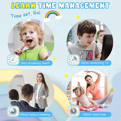 HIPPIH Visual Timer for Kids - 60 Minute Pomodoro Timers for Classroom Kitchen Office, Countdown Kids Timer Clock with Rainbow Disk, Desk Time Management Tool for Toddler with Silent Operation, Blue
