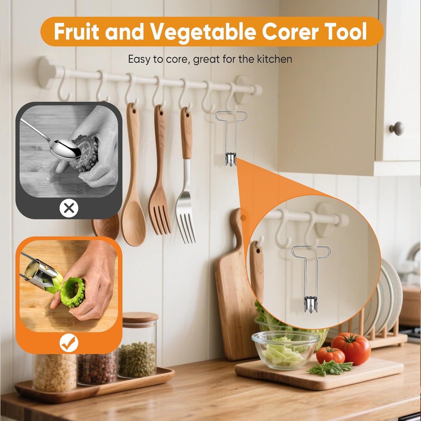 Red Bell Pepper Seed Corer - 304 Stainless Steel Fruit Vegetable Stem Remover for Pepper Pineapple Pear Apple Tomato, Easy to Use & Clean Kitchen Gadgets Tool