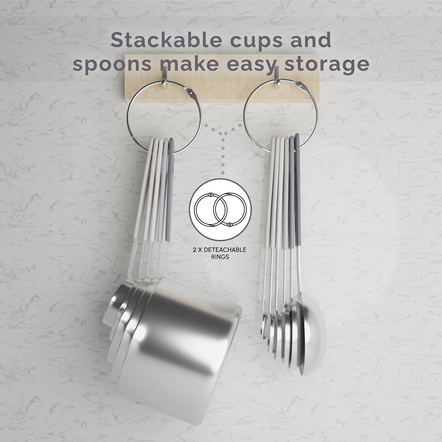 CuttleLab Measuring Cups and Measuring Spoons Set of 14 - Stainless Steel Measuring Cups and Spoons Set, Includes 1/8 Teaspoon Measuring Spoon, 1/8 Cup Measuring Cup, Leveler Dry (14, Country Chic)