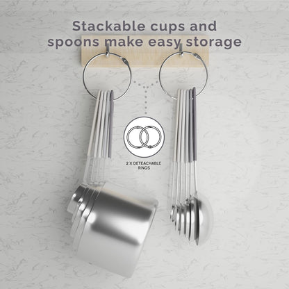 CuttleLab Measuring Cups and Measuring Spoons Set of 14 - Stainless Steel Measuring Cups and Spoons Set, Includes 1/8 Teaspoon Measuring Spoon, 1/8 Cup Measuring Cup, Leveler Dry (14, Country Chic)