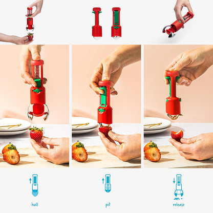 Dreamfarm Hullapit 3-in-1 Fast & Easy Strawberry Huller, Cherry Pitter & Olive Pitter - Red/Green