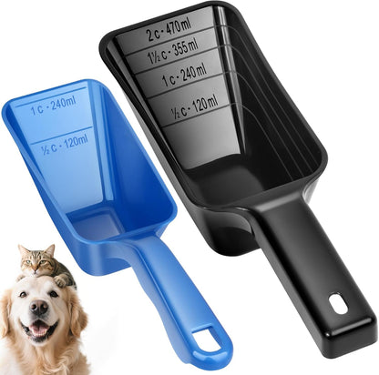 2 Pack Dog Food Scoop with 1 Cup and 2 Cup Capacity, Plastic Pet Food Measuring Scoops with Clear Measurement Lines for Dogs, Cats & More,Dishwasher safe (Green and Black)