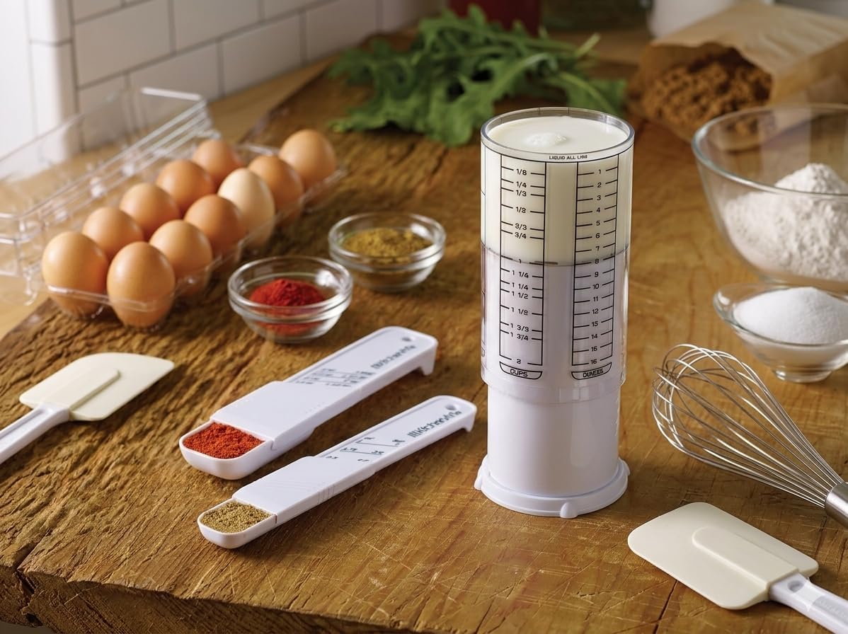 KitchenArt Adjustable Measuring Tool Set, Includes Adjustable Teaspoon, Tablespoon, and 2 Cup Measuring Cup
