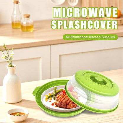 Microwave Splatter Cover Vented for Food,Collapsible Splatter Guard & Colander Kitchen Gadget for Fruit Vegetables,Microwave Lid with Handle Tray,Dishwasher-Safe BPA-Free Silicone & Plastic