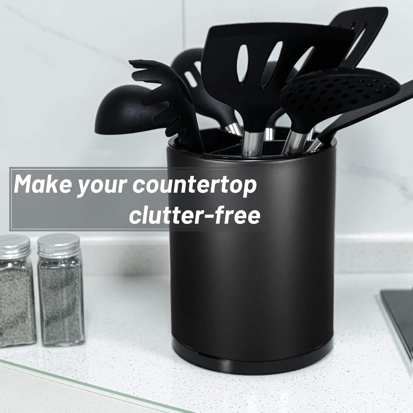 Kitchen Utensil Holder for Countertop 360° Rotating Utensil Caddy Extra Large Utensil Crock Cooking Utensil Holder for Kitchen Counter