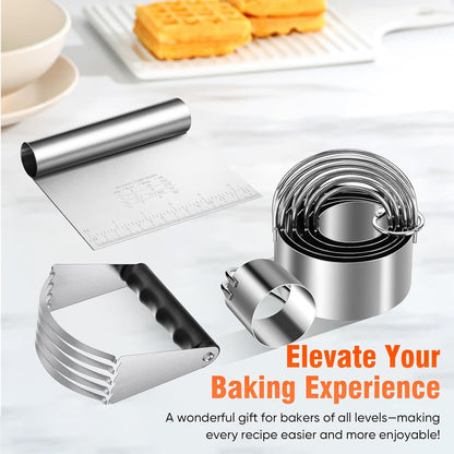 9PCS Stainless Steel Pastry Blender Set, 3 Cup Flour Sifter, Biscuit Cutter, Pastry Cutter, Dough Cutter, Silicone Baking Mats, for Cooking Cookies and Donuts, Cakes, Biscuits or Making Pancakes