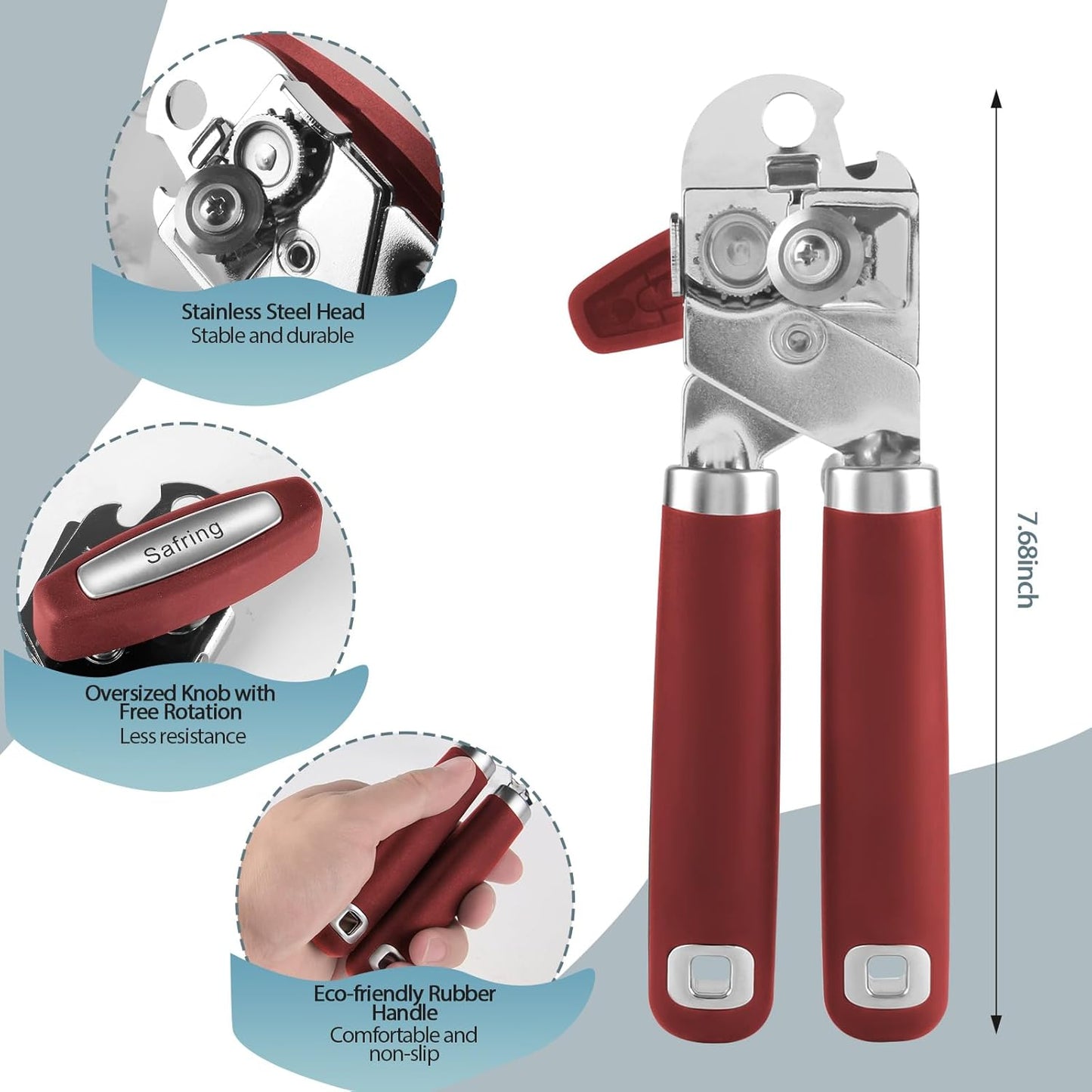 Safring Can Opener Manual, Heavy Duty Handheld Strong Can Opener with Soft Touch Handle, Sharp Blade Smooth Edge, Can Openers with Multifunctional Bottle Opener, Black